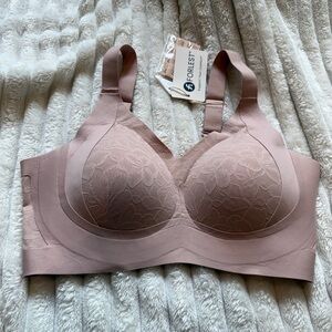 Seamless Floral Lace Wireless Bra - Dusty Pink